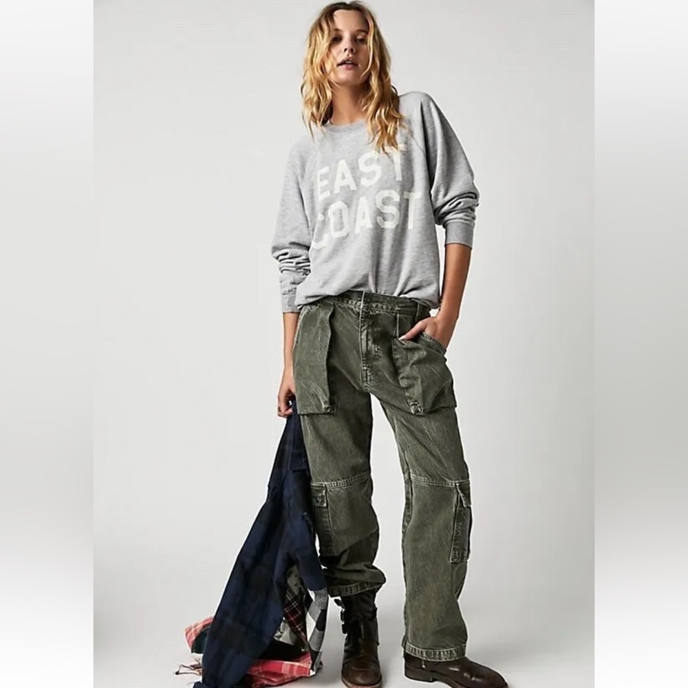 Free People We The Free Marx Army Green Slouchy Cargo Jeans